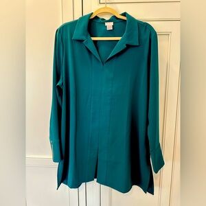 Chico’s Jasper Green Chain Trim Collared Tunic Blouse Size 3 (16/18)